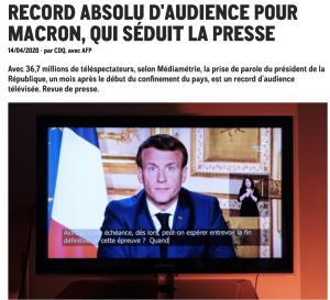 Record historique d'audience TV pour le Pdt Macron le 13 Avril 2020